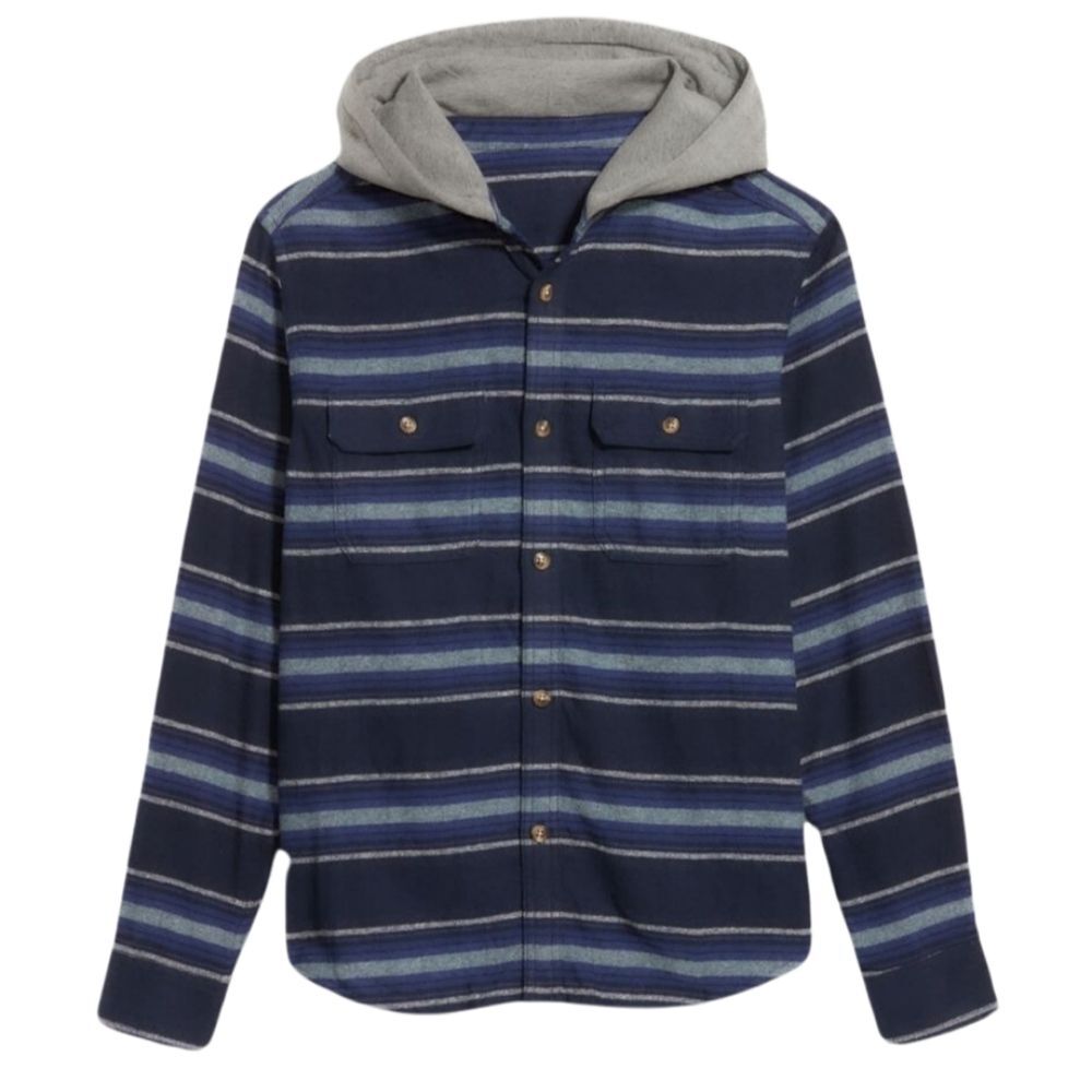 Old Navy Blue/Gray Striped Fleece Hooded Button Down